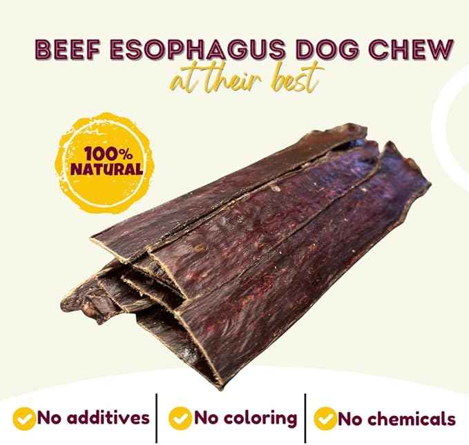 Woofley's - 10-12 Inch Esophagus Jerky (50 Count) - Gullet Sticks for Dogs - Safe Jerky Dog Chews -Easily Digestible Bully Sticks