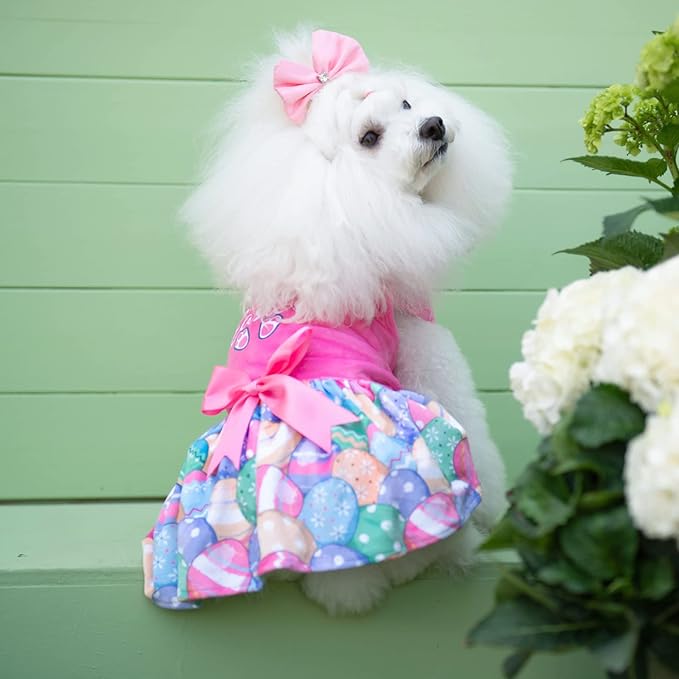 CuteBone Happy Easter Eggs Dog Dress Velvet for Small Dogs Girl Pink Puppy Dresses Dog Clothes CVA18S-D