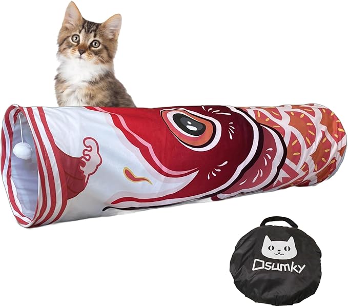 Cat Tunnel for Indoor Cats Interactive, Collapsible Tube for Cats Kittens Rabbits Puppies Crinkle Pop Up,10'' Dia, 36'' L,Red