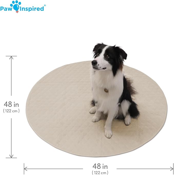 Paw Inspired 48 Inch Round Playpen Mat, Super Absorbent Fleece Cage Liner with Non-Slip Bottom, Waterproof Pet Play Pen Pad for Dogs, Rabbits, Guinea Pigs, Hamsters, Small Animals (Tan)