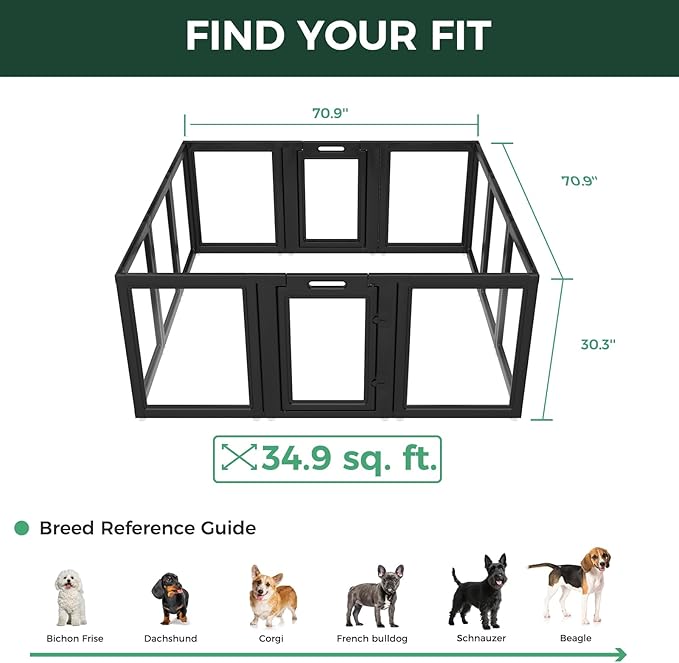FXW AuraSpace Acrylic Indoor Dog Playpen for Small and Medium Dogs, 30 Inch, 12 Panels, Black