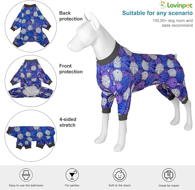 LovinPet Large Dog Onesie for Male, Anti Licking, Anxiety Calming Dog Clothes, Lightweight Stretchy Fabric, Sea Urchins Grey Print, Pitbull Party Clothes, Pajamas for Pitbulls, Onesies for Dogs, 3XL