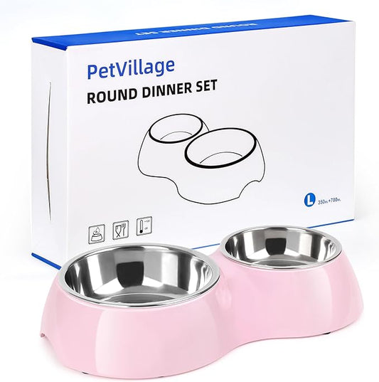 Elevated Dog Bowls Set - Non-Slip Raised Pet Feeder with Medium (10 oz) & Large (20 oz) Stainless Steel Bowls - Includes Durable Resin Stand for Puppies, Adult Dogs & Cats - Pink