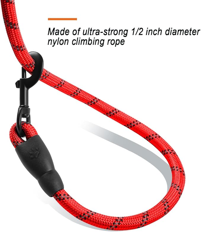 BARKBAY Dog Leashes for Large Dogs Heavy Duty Dog Leash 4/5/6 FT with Comfortable Padded Handle and Highly Reflective Threads for Medium Large Dogs Walking Training Running (4FT-1/2'',Red)