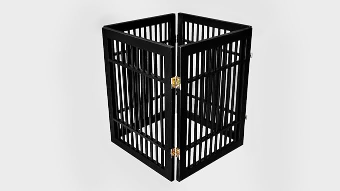 Pet Dog Gate Strong and Durable Freestanding Folding Acacia Hardwood Portable Wooden Fence Indoors or Outdoors by Urnporium (Black Pet Gate, 4 Panel 24" Tall)