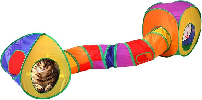 Pet Cat Tunnel, Tent Kit Tunnels for Indoor Cats, Collapsible Pet Tunnel for Kitten, Puppy, Rabbit, 25cm-Wide Tunnels, Durable & Breathable, with Peek Hole Toy Ball