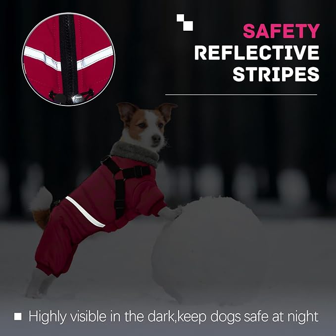 BRKURLEG Dog Winter Coat with Harness Built in, Winter Dog Jacket for Small and Medium Dogs, Small Dogs Snowsuit Reflective Windproof Cold Weather Coat, Puppy Warm Fleece Coats, Hot Pink, M