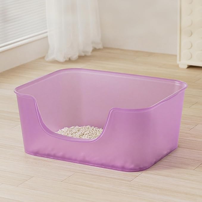 Large Cat Litter Box With High Sides For Indoor Multi Cats,Big Low Entry Cat Litter Pan Kitty Litter Box For Kittens & Senior Cats,Open Top Waterproof Anti-Splashing High Wall Cat Box(Purple)