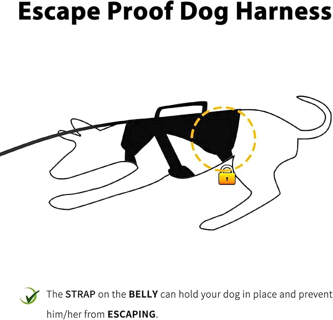 Huntboo Escape Proof Dog Harness, Escape Artist Harness, Reflective Dog Harness with Handle, Durable,Adjustable Vest for Small Medium Large Dogs Walking, Training, and Running Gear(Black, S)