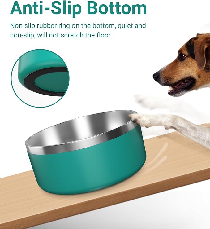 Dog Bowl, Stainless Steel Dog Food and Water Bowl with Non Slip Quiet Bottom, Easy to Clean, Dishwasher Safe, 40oz, Deep Green