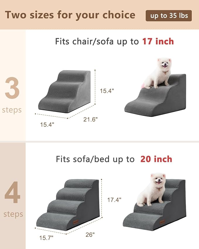 Dog Stairs Ramp for Bed and Couch,4 Step Dog Steps for Small Dogs,Pet Stairs with Non-Slip Bottom for Old Cats,Indoor Pet Steps,Comfort,Durable,17.4" H,Grey