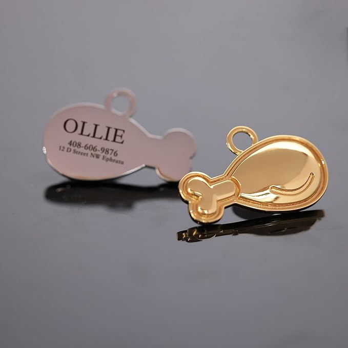 Dogs ID Tags Personalized Double Sided Deep Engraved Cat & Dog Collar Charm Drumstick Balloon Shape Brass