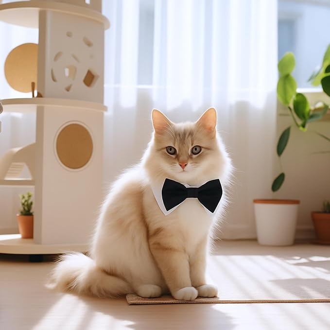 2 Pack Dog Cat Tuxedo Collar Cute Tux Puppies Dog Bowtie Cat Bow Tie Tux Collar Adjustable Formal Pet Cats Necktie for Dogs Cats Birthday Wedding Costumes