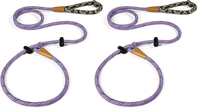 lynxking Slip Lead Dog Leash Reflective, Heavy Duty Comfortable Strong Rope for Large Medium Small Dogs No Pull Pet Training (Light Purple, 2PCS Large 1/2in x 6ft)