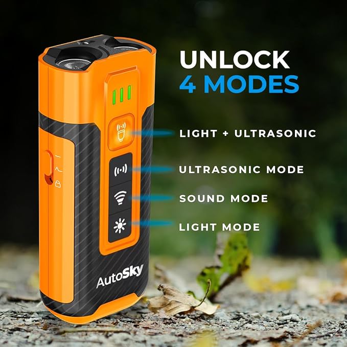 AutoSky Bark Zero Ultrasonic Dog Bark Deterrent & Training Device, Handheld Anti Barking Control with LED Flashlight, Rechargeable & Humane for Small & Large Dogs
