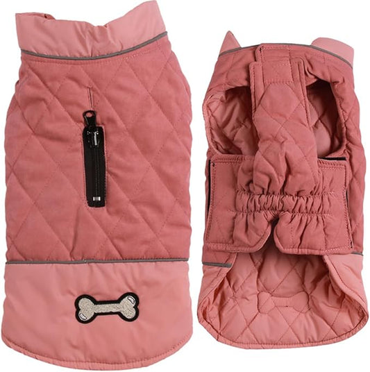 Reversible Dog Coats for Medium Dogs Waterproof Warm Dog Jacket for Cold Winter,Pink L
