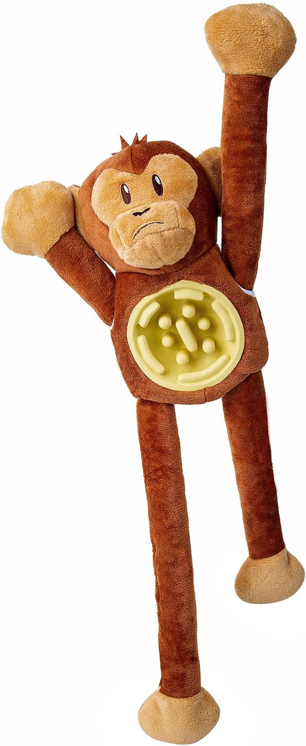 Hollypet Squeaky Plush Stuffed Dog Puzzle Toy with Slow Feeder Bowl, Interactive Chew Toy for Small and Medium Dogs, Tug of War Dog Toys, Monkey
