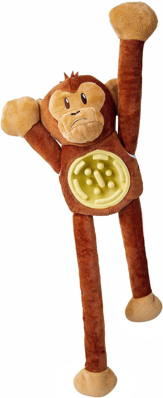 Hollypet Squeaky Plush Stuffed Dog Puzzle Toy with Slow Feeder Bowl, Interactive Chew Toy for Small and Medium Dogs, Tug of War Dog Toys, Monkey