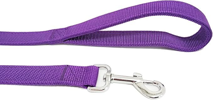 Strong Nylon Dog Leash with 2-Layer, 4 FT/ 6 FT/ 7FT Long, 1 Inch Wide for Medium Large Dogs (Purple, 1'' x 2 FT)