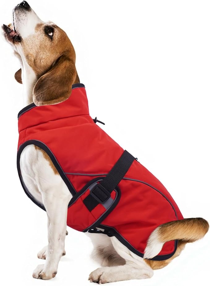 Warm Dog Coat for Winter,Waterproof Jacket with Zipper,Detachable Dog Coat with Adjustable Buckle,Comfortable Jacket for Dogs in Cold and Windy Days.L Red