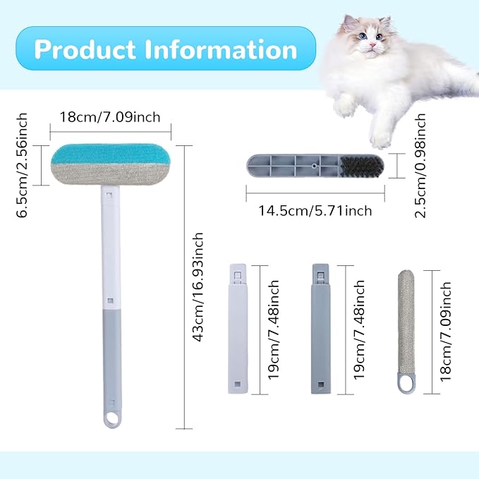 Pet Hair Remover - Pet Hair Removal Glove, 4 in 1- Reusable Hair Remover Brush with 17inch Long Handle, Electrostatic Gloves Pet hair for Furniture, Couch, Carpet