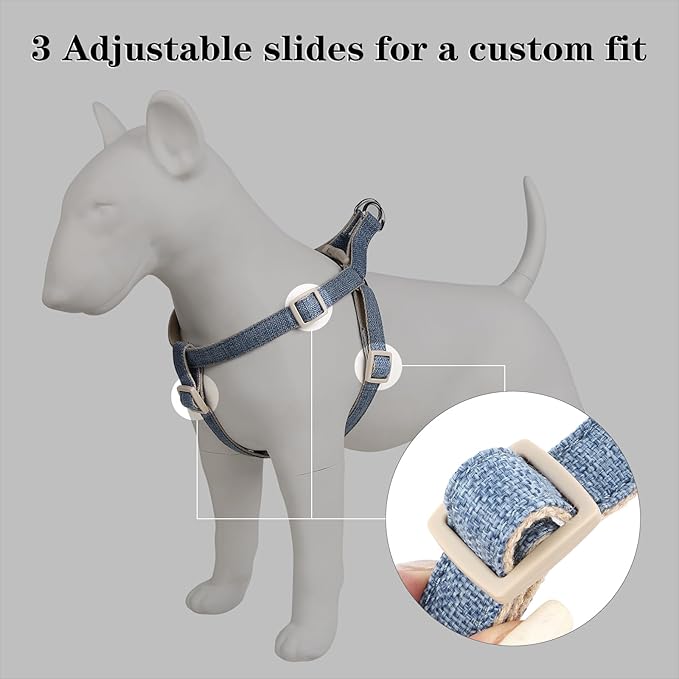 Plutus Pet Cotton Hemp Step in Dog Harness, Sustainable, Lightweight and Escape-Proof, Quick Fit Dog Harness for Puppy Small Medium and Large Dogs, Haze Blue, M
