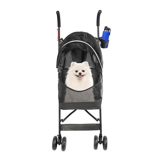Pet Stroller, Foldable Pet Stroller with Weather Cover, Dog Cat Strolling Cart with 360° Wheels & Brakes for Small and Medium-Sized Dogs or Cats (Black)