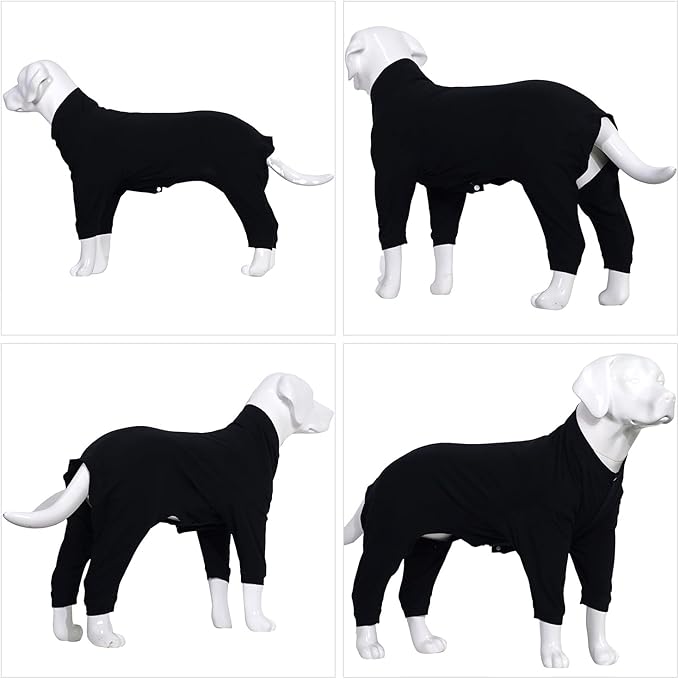Lovelonglong Four Feet Dog Lightweight Pajamas, Pure Cotton Dog Jumpsuits 4 Legs Dog Onesies T-Shirt Stylish PJS Puppy Costume for Large Medium Small Dogs Black M