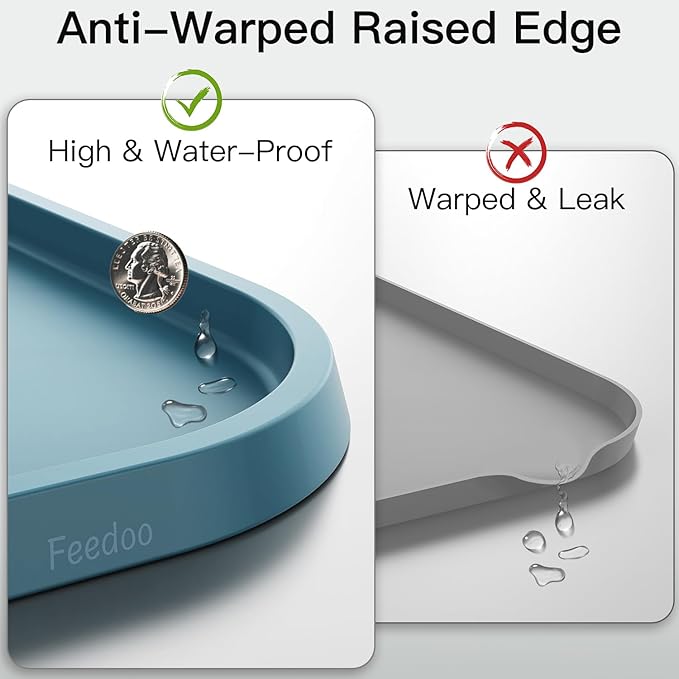 Pet Feeding Mat [Warped Resistant Raised Edge], Water-Proof Silicone Placement for Food Water Bowls, Anti-Slip Base Protect Floor, BPA-Free&Dishwasher-Safe [23.5x13.5inch Large, Blue]