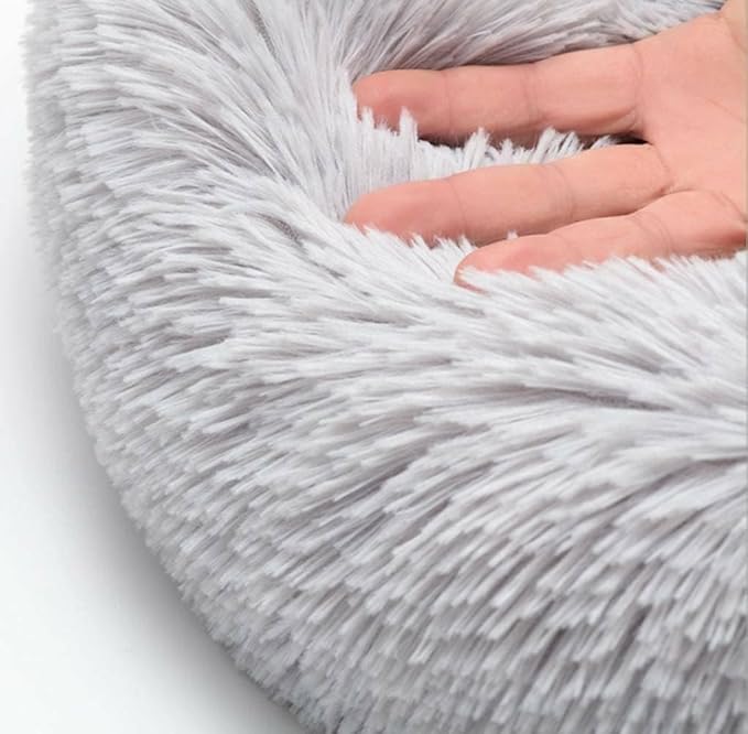 Cat Beds for Indoor Cats - Cat Bed Washable 20/24 inches, Dog Beds for Small Medium Dogs, Anti Anxiety Round Fluffy Plush Faux Fur Pet Bed, Thick Bottom (Light Grey, Medium)