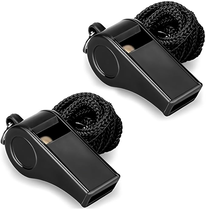 Sports Whistle with Lanyard – Loud Sports Whistles, High-Pitched Black Plastic Whistles for Coaches, Referees,Emergency,Outdoor Safety, Dog Training, Party