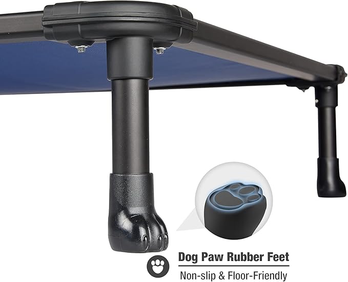 Veehoo Chew Proof Elevated Dog Bed - Cooling Raised Pet Cot - Rustless Aluminum Frame and Durable Textilene Mesh, Unique Designed No-Slip Feet for Indoor or Outdoor Use, Blue, Large, CWC2002