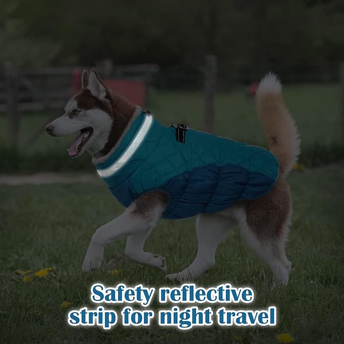 Winter Dog Coat,Large Dog Jacket,Waterproof Pet Jacket with Back Zipper,Pet Coat with Harness Built in,Warm Dogs Coat with Fleece Lined,Snow Jacket Clothes French Bulldog Shiba Inu,L