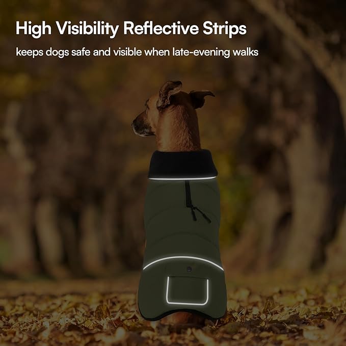 Dog Coat, Small Dog Jacket, Windproof Dogs Puffer Jacket, Fleece Lined Warm Dogs Winter Coat with Harness Hole (Army Green S)