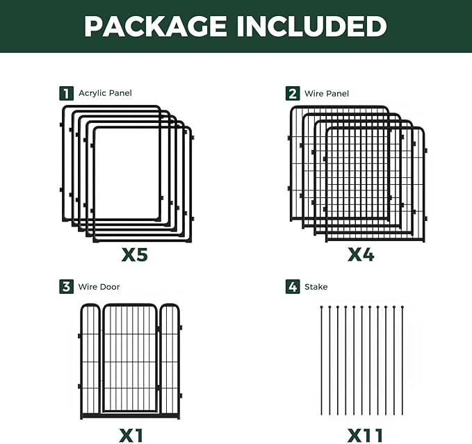 FXW Pawadise Acrylic & Wire Mesh Indoor Dog Playpen, Heavy Duty 32 Inch 10 Panels Metal Dog Pen for Small and Medium Dogs, Black│Patented