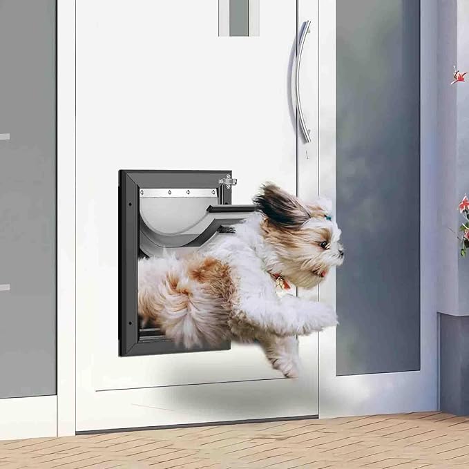 [Petoasis] Heavy Duty Aluminum Dog Door with Lock,3 Flap Insulated Doggie Doors with Installation Manual,Durable and Rust Resistant, Patent: USD1057087S, (Black, XLarge for Door)