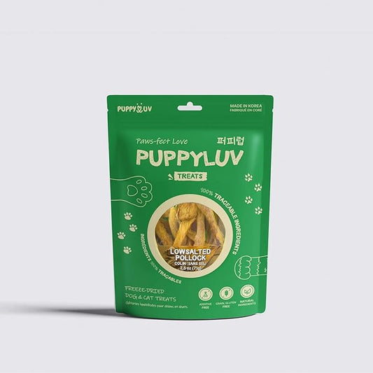 Puppyluv Air Dried Pollock Stick Dog & Cat Treats - Wild Caught, Single Ingredient, Natural, High Protein & Fish Oil, Grain Free, Gluten Free, 2.5oz