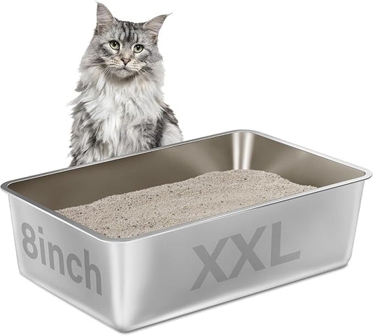 Stainless Steel Litter Box, 23.6x15.8x8 Inch(Deep) Stainless Steel Cat Litterbox XXL with High Sides, Non Stick No Smell Easy Clean Jumbo Metal Litter Boxes for Big/Fat Kitty