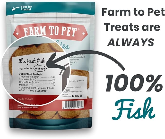 Farm To Pet - Dog Training Treats - 12 oz Fish Chips, Single Ingredient, Lean, All Natural, Healthy Treats for Small, Medium, Large Dog Breeds, & Puppies, Made in USA (12oz)