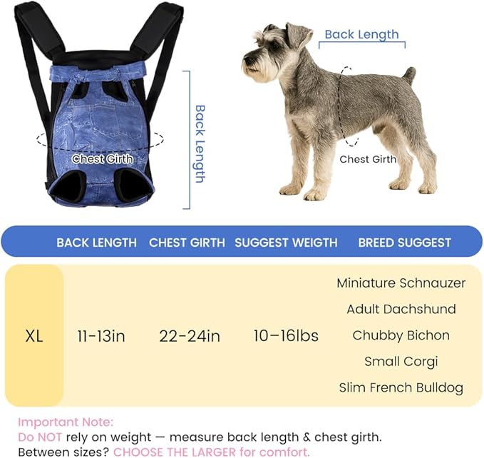 Dog Backpack Carrier, Front Pocket for Essentials, Pet Sling Front Backpack for Small Medium Dogs 10-16 Lbs, Legs Out, Adjustable Wearable Puppy Chest Travel Bag, Easy-Fit for Hiking/Walking/Camping