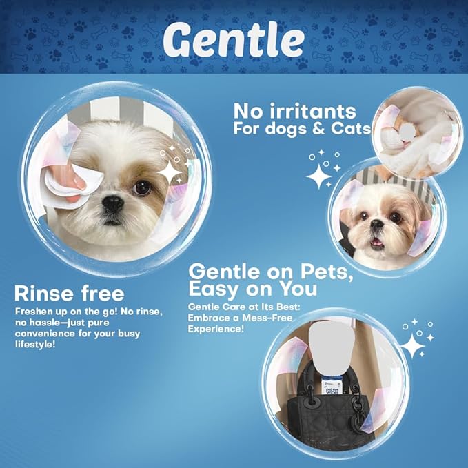 Pet Eye Wipes for Dogs | 3X Larger Unscented Hypoallergenic Gentle Eye Cleaner Wipes for Dogs & Cats | Pet Tear Stain Remover Wipes | 60 Count