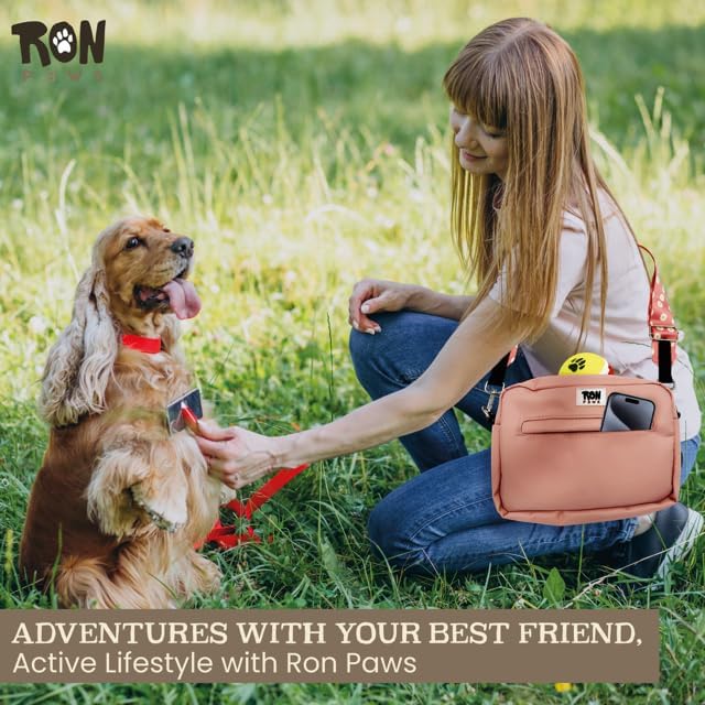 Dog Walking Crossbody with Treat Pouch & Tripod - Hands-Free Storage with Phone Holder, Poop Bag Dispenser, Hook for Used Poop Bags & Training Features (Pink)