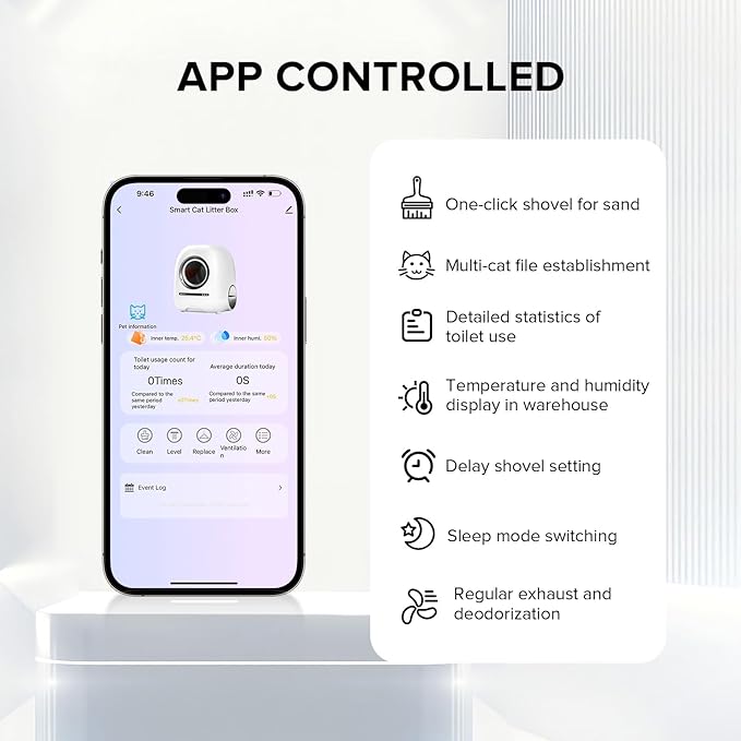 Self Cleaning Cat Litter Box, Smart Automatic Cat Litter Box with Double Odor Removal, 90L Large Capacity/APP Control/Anti-Pinch for Multiple Cats