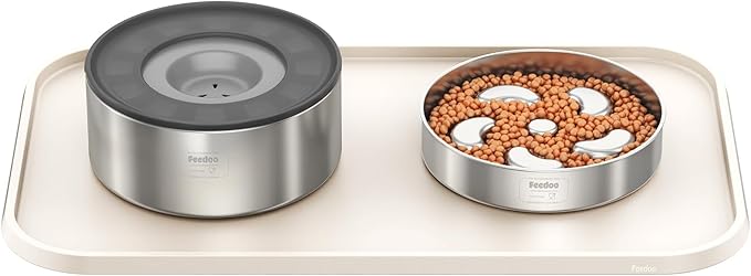 Pet Feeding Mat [Warped Resistant Raised Edge], Water-Proof Silicone Placement for Food Water Bowls, Anti-Slip Base Protect Floor, BPA-Free&Dishwasher-Safe [23.5x13.5inch Large, White Sand]