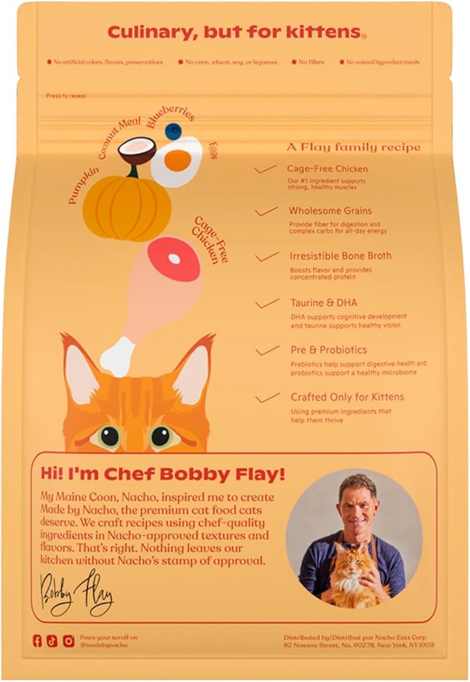 Made by Nacho Kitten Dry Kibble Infused with Bone Broth, Healthy High Protein Cat Food, Cage-Free Chicken and Chicken Liver, 2lb Bag