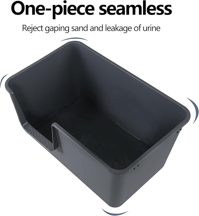 Large Cat Litter Box with High Sides, Easy to Clean, Litter Box for Big Cats&Multiple Cats (Pack of 2, Grey)