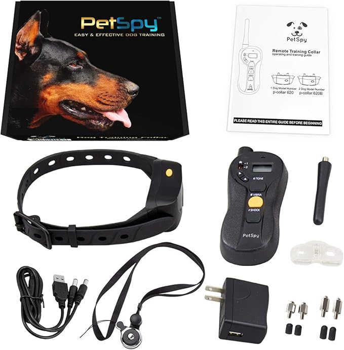 PetSpy Shock Collar for Dogs-Waterproof Dog Shock Collar with Remote Control,Vibration,Electric Shock,Beep-E Collar for Dogs Training,Collar with Remote for 10-140 LBS