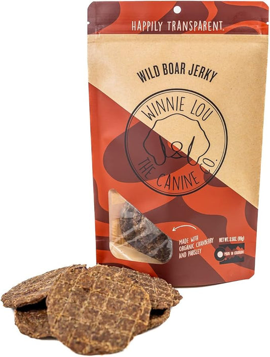 Winnie Lou Wild Boar Jerky Dog Treats – Limited Ingredient, Human Grade, Training Treats for Small, Medium & Large Dogs, Made in USA (1 Pack)