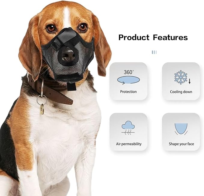 Soft Mesh Dog Muzzle for Anti-Scavenging & Grooming - Breathable Basket Muzzle for Walking & Vet Visits - Comfortable Adjustable Fit for Medium Dogs