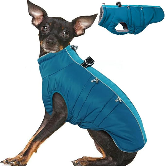 Winter Jacket - XS Warm Zip Up Snowsuit Harness Vest, Reflective Water-Resistant Coat for Small Dogs, Chihuahua, Teacup Puppy, Green